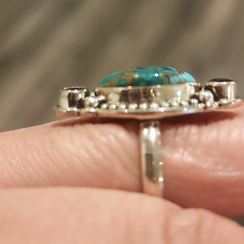 NEW Genuine Sterling Silver & Copper Teal Turquoise Ring - Picture 3 of 4